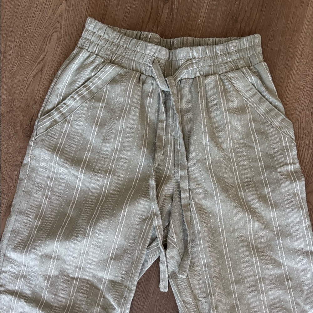Green & white striped linen pants